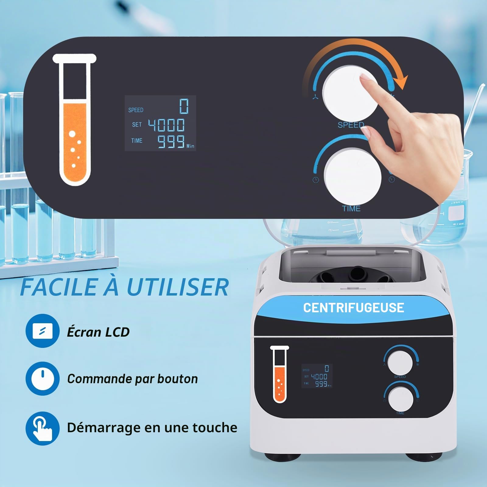 YUCHENGTECH Centrifugeuse de Laboratoire 20mlx6 0-4000 tr/min 0-999 Min | Centrifugeuse de Paillasse Électrique Centrifugeuse à Basse Vitesse 1920xg Compatible avec les Tubes Centrifuger de 5/7/10ml