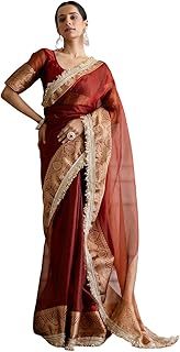 satrani Women's Shimmer Tissue Weaving & Lace Work Saree with Unstitched Blouse Piece-picture-17