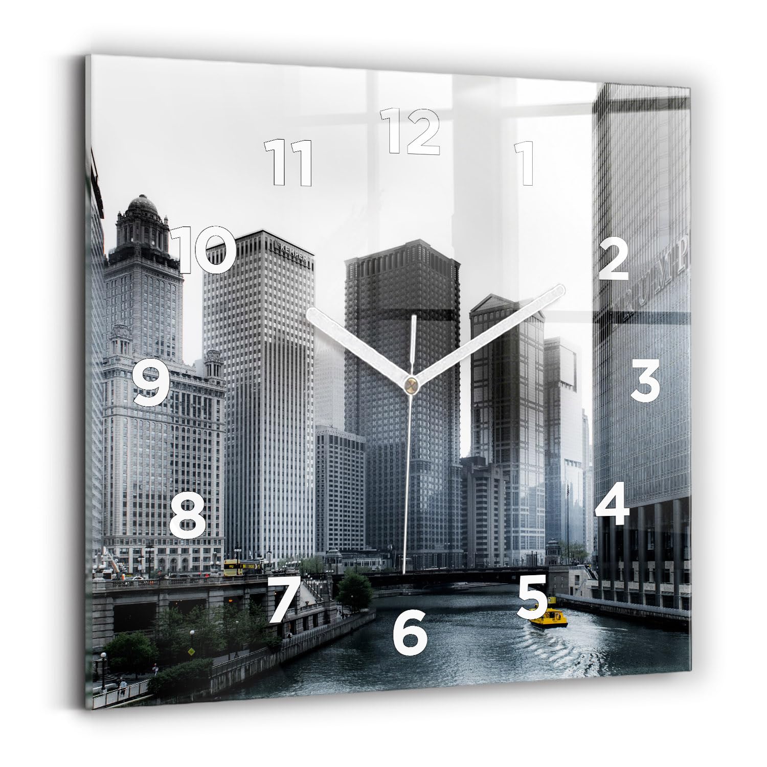 Horloge numérique carrée anti tic-tac avec mains blanches Wallfluent