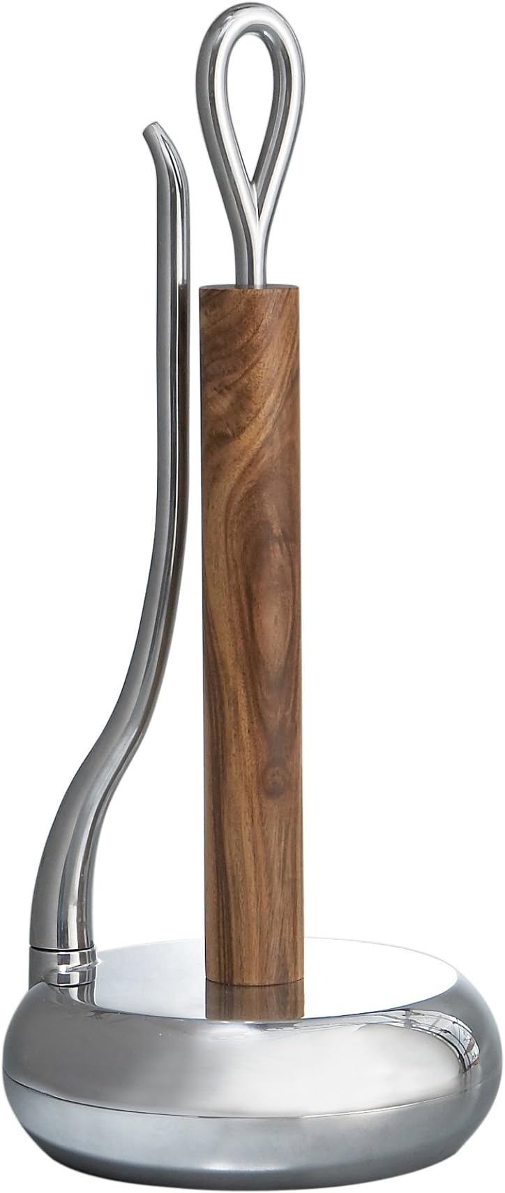 Nambé Loop Towel Holder – 7” Sculptural Paper Towel Dispenser with Acacia Wood Base & Alloy Arm, One-Handed Pull Design for Kitchen Counters & Dining Spaces, Modern Tabletop Accessory