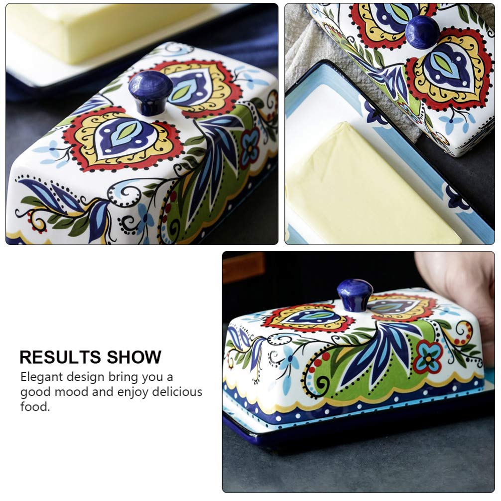 HEMOTON Contenitore Per Burro in Ceramica Con Coperchio Decorato a Motivo Floreale Porta Burro Elegante E Funzionale Per Cucina E Tavola