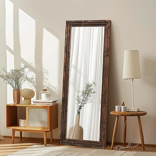 Full Length Mirror 58"x22" Solid Wood Frame Floor Large Mirror for Living Room, Bedroom Hanging or Leaning Wall-Mounted, Brown
