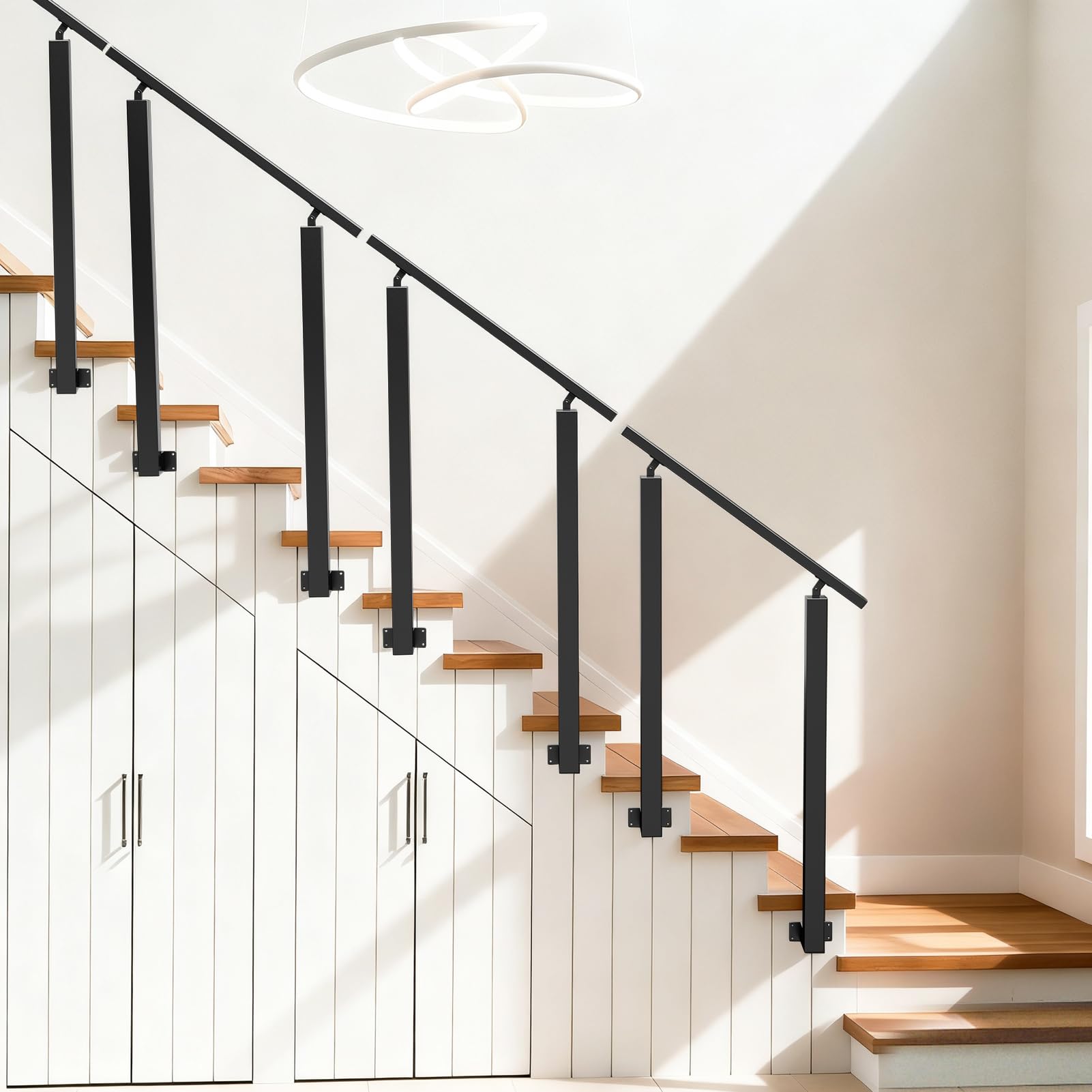 Barandilla Exterior, 2 – 3 Peldaños, Pasamanos de Escalera Exterior, Ajustable, Barandilla de Metal, Barandilla Escalera Negra Interior, Montaje Lateral, Pasamanos para Escaleras, para Villas