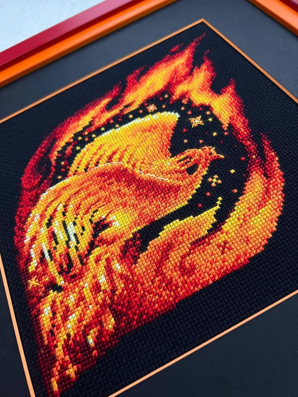 RIOLIS - Flaming Phoenix 2259, Cross Stitch Kits 7¾"x7¾, Cross Stitch Kits for Beginners & Advanced, Crossstitching Kits Adult, Counted Stitching Kits, Fantasy Embroidery Kit
