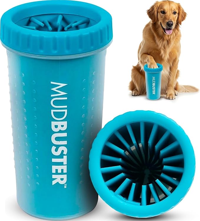 Dexas MudBuster Large Dog Paw Cleaner, Blue, Fits 2.5"-3.5" Wide Paws, Gentle Silicone Bristles for Quick, Easy Cleaning