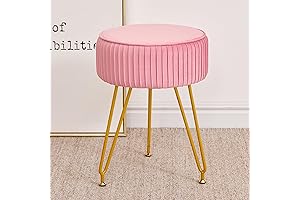 Taburete de Terciopelo para Vanity de Maquillaje, Otomana Moderna, Reposapiés con Patas Doradas Ajustables