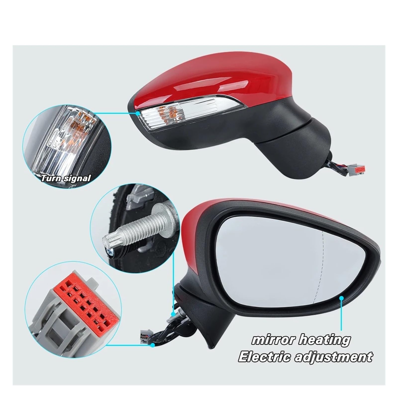 Espejo retrovisor eléctrico con lente calefactable roja for Ford Fiesta MK7 2013-2017, accesorios for coche, conjunto de espejo retrovisor lateral de 6 pines.(Left Side)