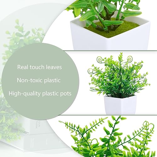 Miniatura 3 de GREENTIME 4 plantas falsas en maceta, pequeñas plantas artificiales de interior en maceta blanca vegetación para el hogar, oficina, dormitorio,