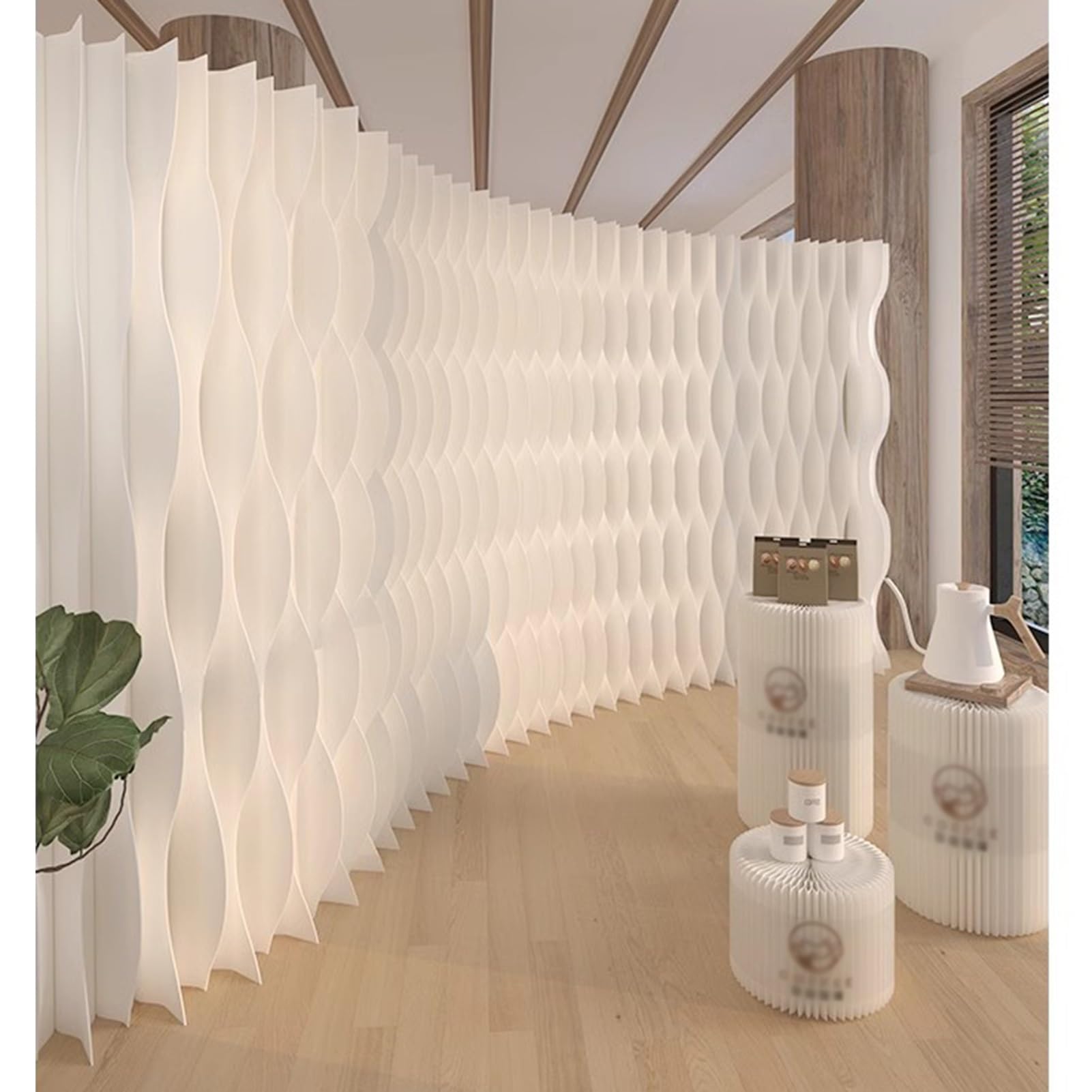 Biombo Divisor de Habitación Retractable Room Divider Paper, Office Living Room Privacy Partition Wall, Wedding Home Decoration Screen(4x2.4m/13.1x7.8FT)