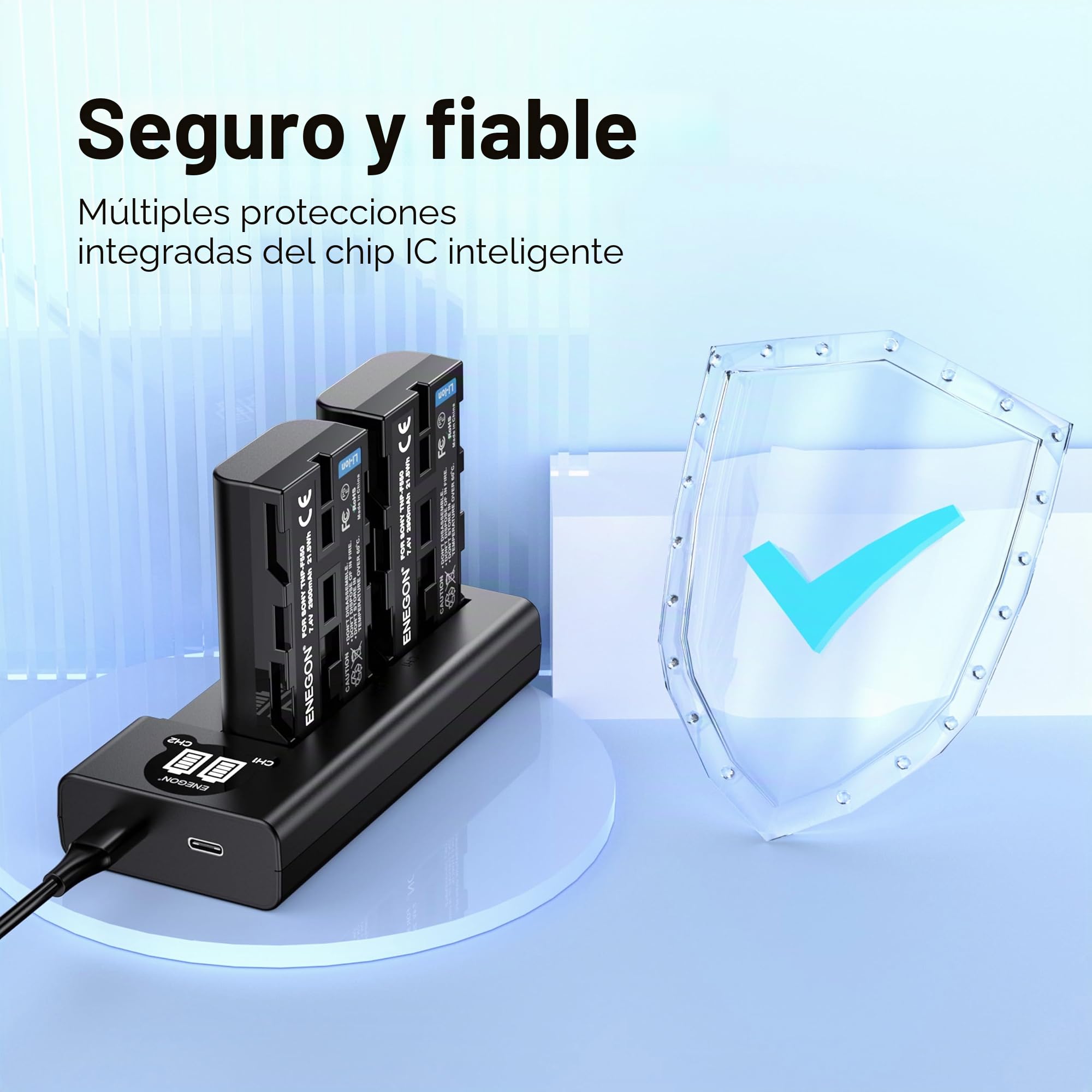 ENEGON NP-F550 Batería de Repuesto y Smart LED Cargador Dual USB para NP-F980 NP-F970 NP-F960 NP-F950 NP-F930 NP-F770 NP-F750 NP-F570 NP-F550