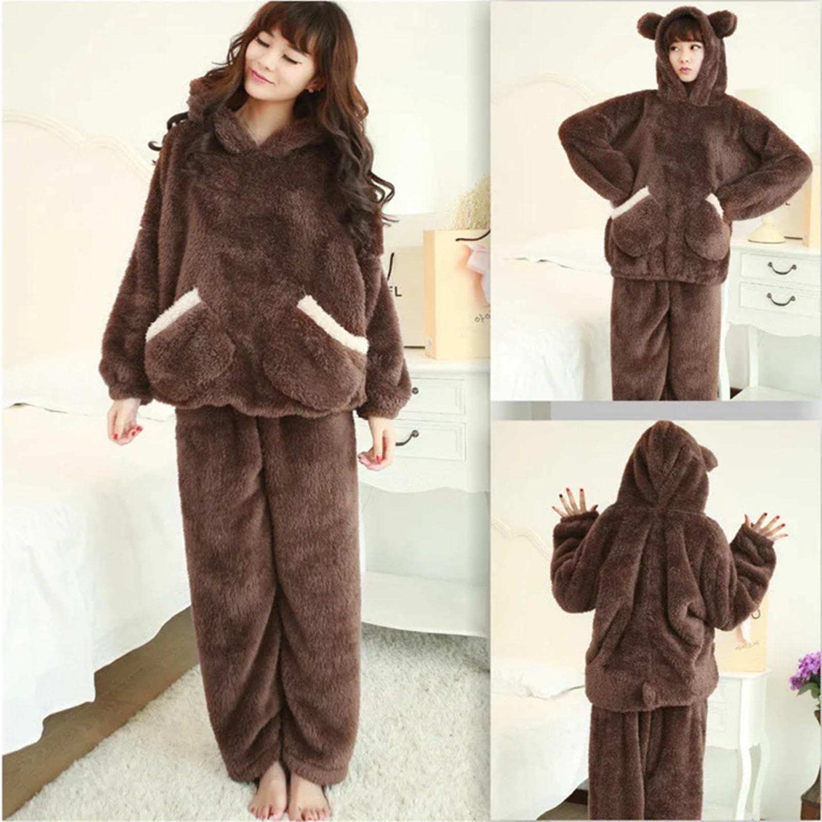 TEidea Pigiama Donna Invernale Set di Pigiama in Flanella Incappucciati per Donne: Perfetto per L'Autunno E l'inverno, Abbigliamento per Pile di Corallo Addensato
