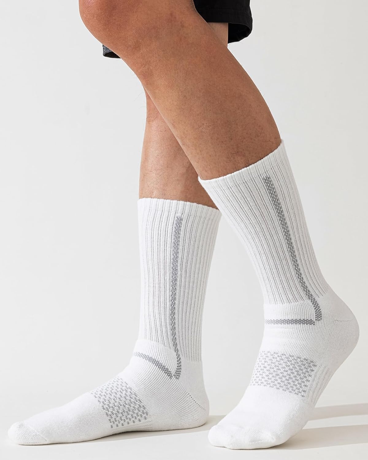 Men's Cotton Crew Work Socks, 5 Pairs Cushioned Boot Moisture Athletic Socks for Hiking Sports Running - Image 2