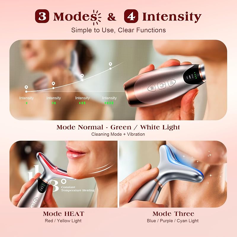 Pedete Facial Massager, 7 Colors Red Light Therapy for Face and Neck,Silver image 3