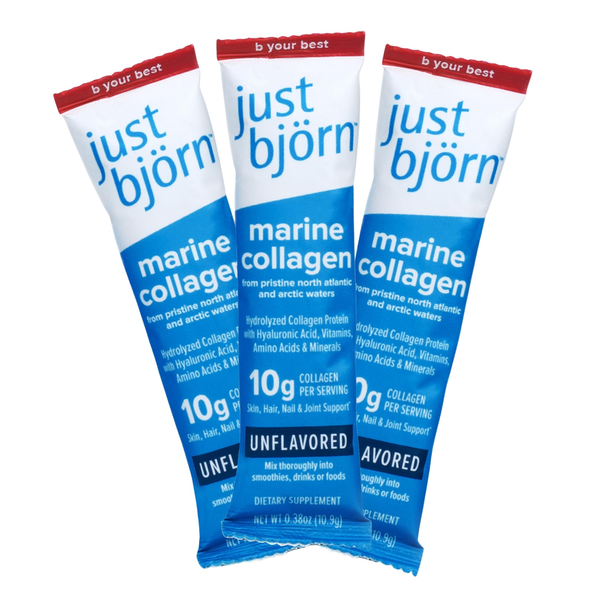 Just Bjorn Marine Collagen Peptides Powder Stick Pack Sample Set - Collagen Powder for Women Men - Skin