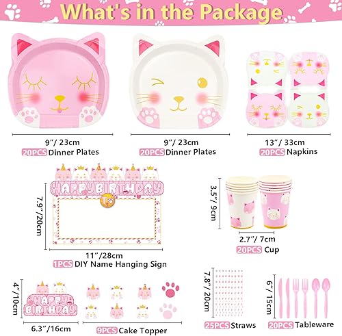 Miniatura 2 de 220 piezas de suministros para fiesta de cumpleaños de gatos, globos de gato, pancarta de cumpleaños, guirnalda MEOW, letrero colgante de bricolaje,