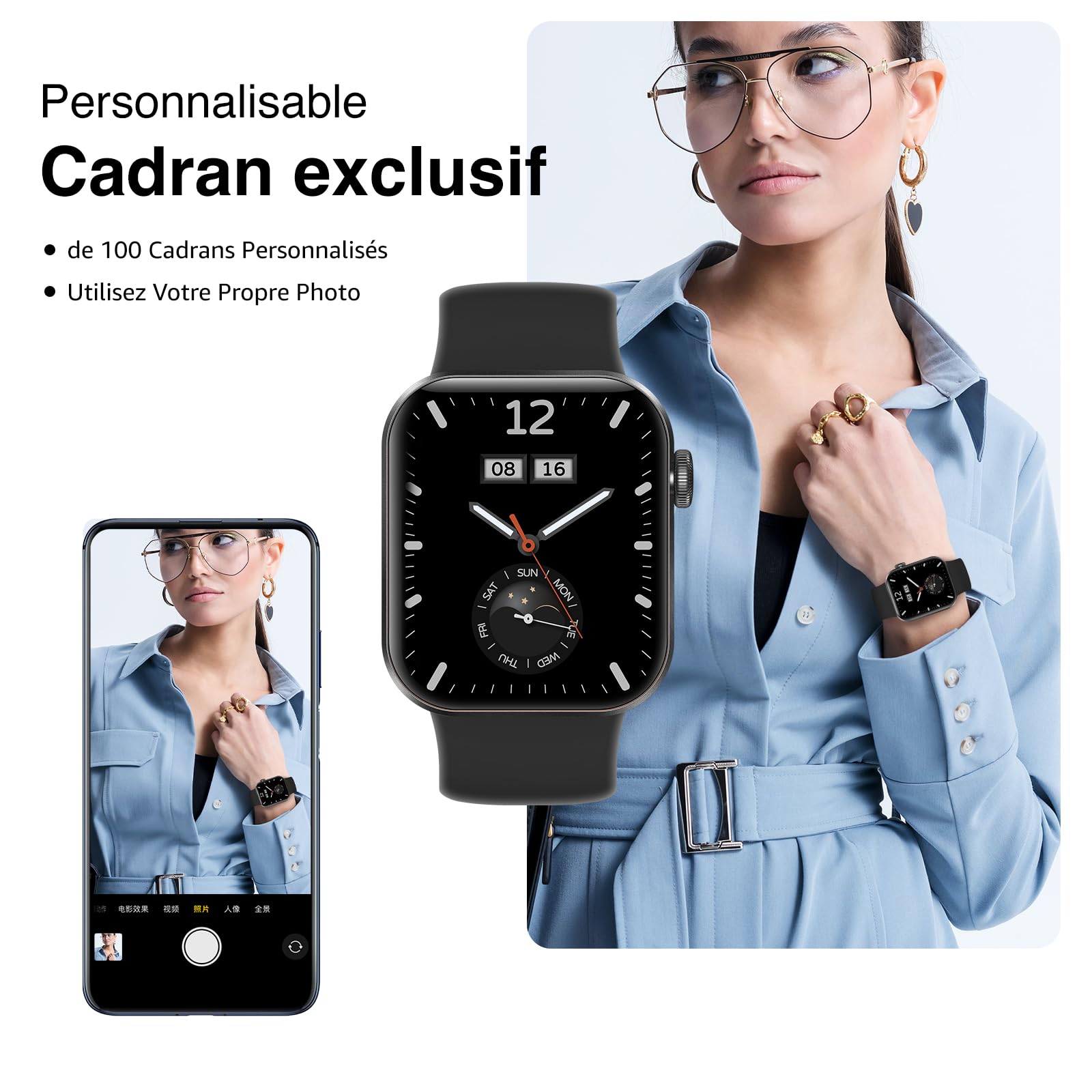 Montre Connectée Femme Homme avec Appels Bluetooth, 1.85" HD Smartwatch avec 140+ Modes Sportifs, Etanche IP68 Montre Connectee avec Podometre/Cardiofrequencemetre/Moniteur de Sommeil pour Android/iOS