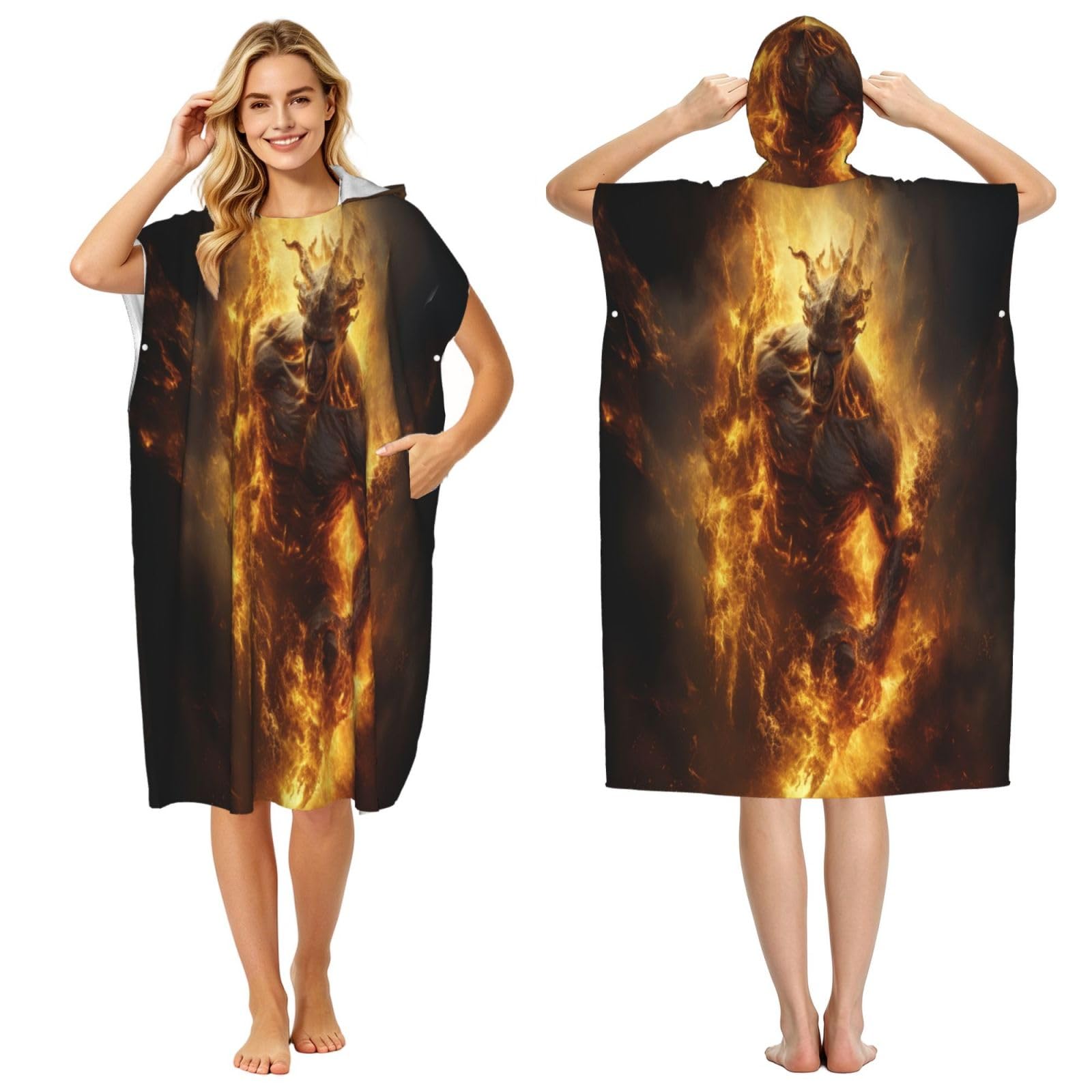 KLGRTJHK Flame Devil Adult Hooded Beach Poncho Towel 43"X35"