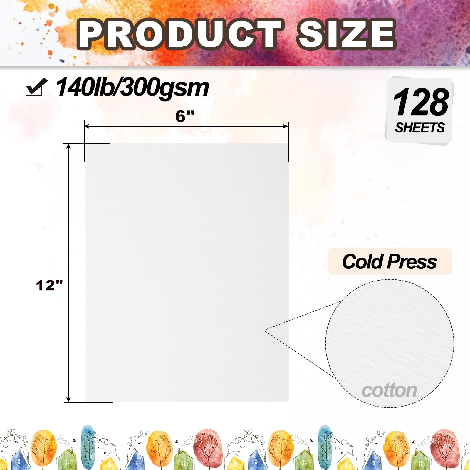 PATIKIL Aquarellpapier 21.59x27.94cm, 300g/m², 128 Blatt, Baumwollfaser Reißfestes Säurefreies Aquarellblock für Künstler Anfänger DIY Basteln, Ideal für Kunstmalerei Nass-in-Nass-Technik