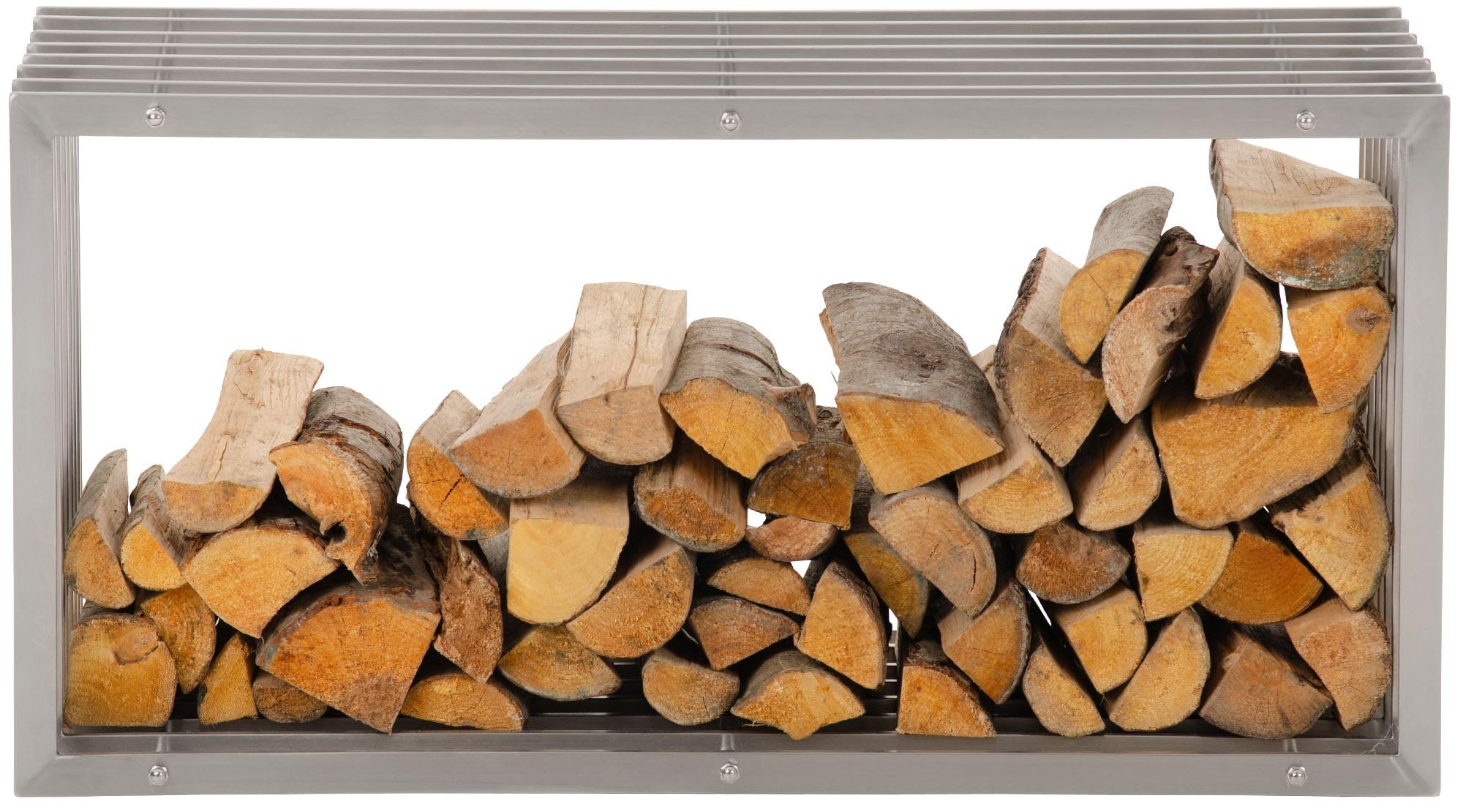 CLP Metall Kaminholzregal Irving Edelstahl I Robuster Und Handgefertigter Kaminholzständer I Brennholzregal Mit Sitzbankfunktion, Größe:40x50x100 cm