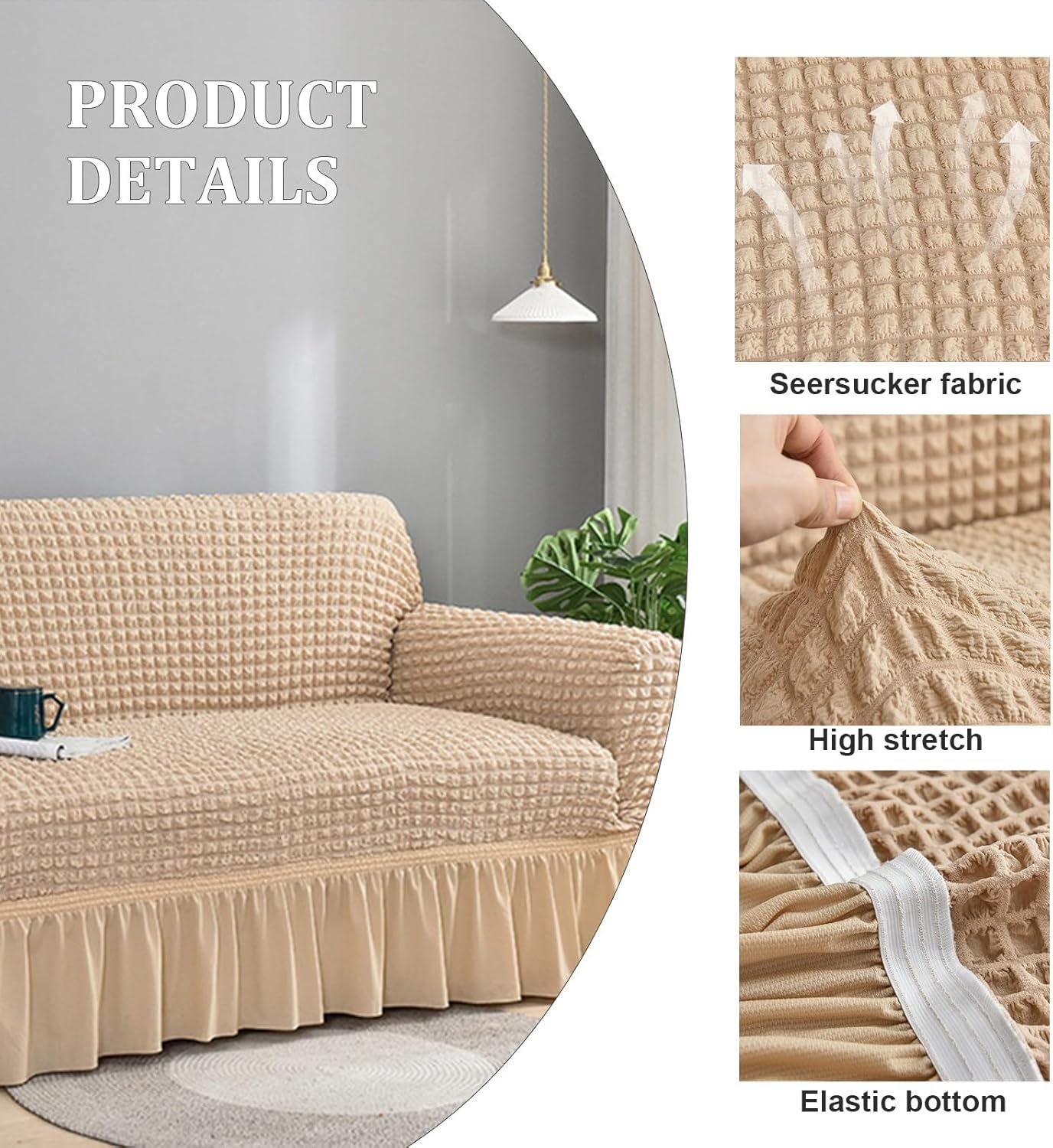 Stretch Armless Sofa Cover with Skirt Futon Covers Full Size 1 Piece Easy Fitted Sofa Bed Slipcovers Furniture Protector for Living Room Bedroom Black Medium