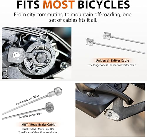 Miniatura 3 de Kit universal de cables de bicicleta  Cables de cambio de freno y cambio con carcasa, tapas de extremo y juntas tóricas, compatible con reparación