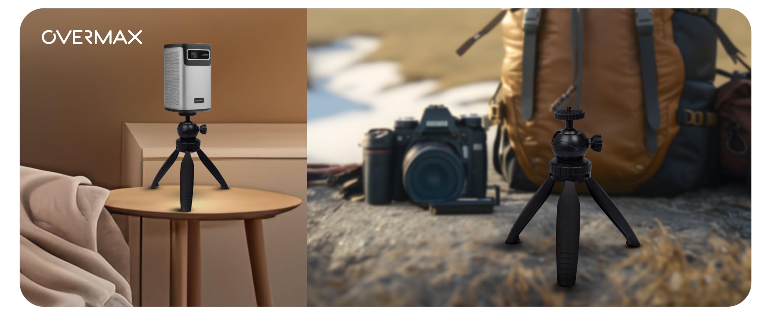 OVERMAX Tripod Mini - Przenośny Stołowy Statyw do Projektora, Aparatu, Kamery, Lampy - Udźwig do 2 kg, Gwint 1/4 cala - Regulacja Kąta i Wysokości, Lekki i Stabilny