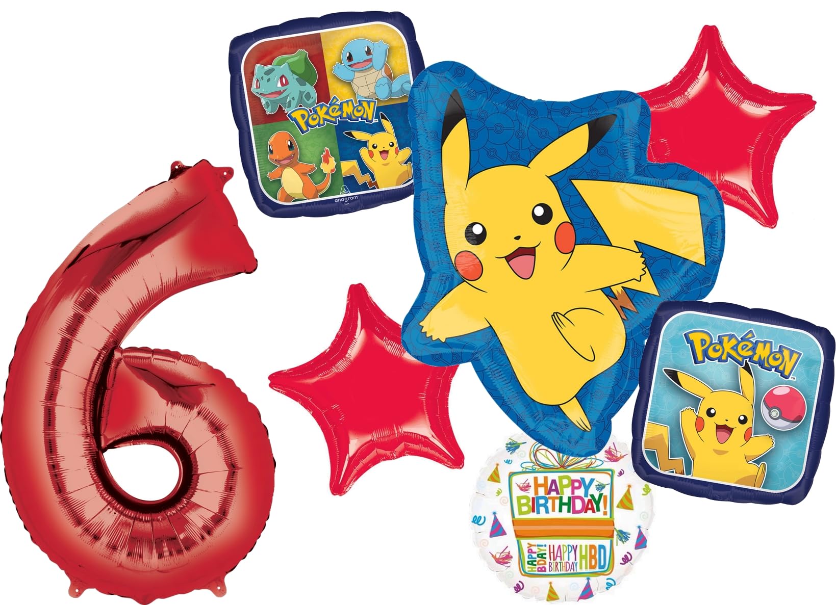 Anagram 6th Birthday Party Supplies 7pc Pikachu Foil Balloon Bouquet Decorations