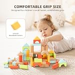 OOOK 100pcs Blocs de construction pour les enfants 1-3, Blocs en bois pour les jeunes avec seau de rangement et sorcellerie de forme, jouets Montessori pour 1 2 3 Jouets d'apprentissage pour les filles et les garçons de l'âge d'un an
