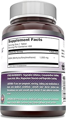 Miniatura 2 de Amazing Formulas MSM Metilsulfonilmetano Tabletas de suplemento dietético sin OMG sin gluten por botella promueve la salud de las articulaciones la