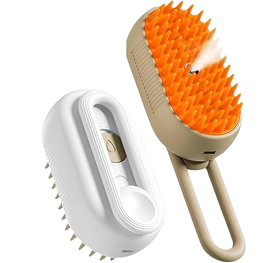 Escova Pet Vapor Elétrica 3 em 1 com Vapor Recarregável USB Massageadora, Removedora de Pelos e Hidratante para Gatos e Cães Linha Premium