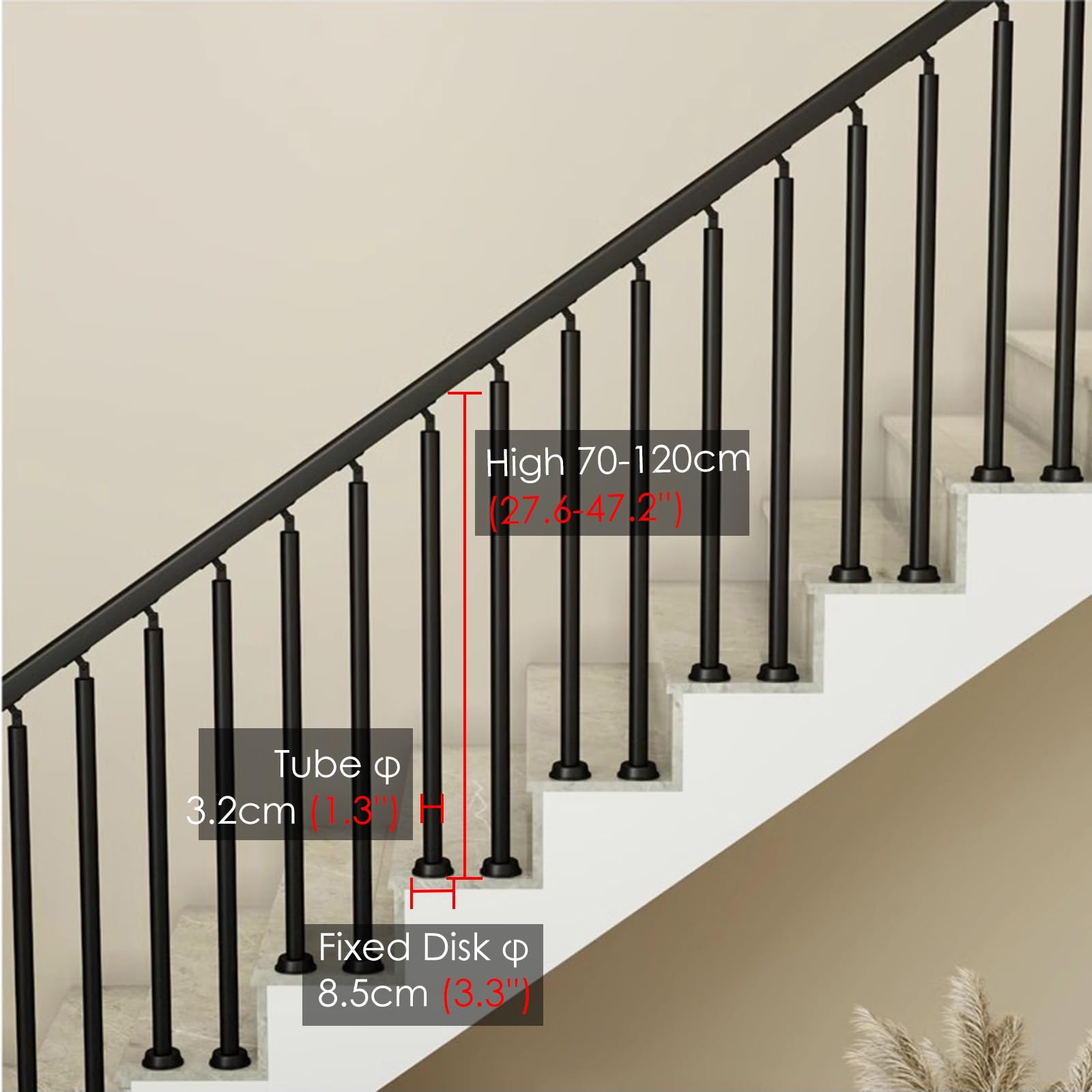 Corrimano In Ferro 100 Cm Per Scale – Ringhiera Da Parete Nera Per Interni/esterni, Adatta A Bagno, Giardino E Corridoio