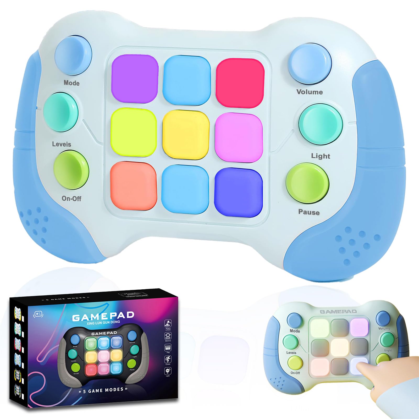 Quick Push Button Game Machine,Handheld Pop Puzzle Electronic Memory Game Console Fidget Toys with Flashing Light Buttons & 5 Modes, for 3+ Boys Girls Kids Teens Travel Birthday Christmas (Blue)