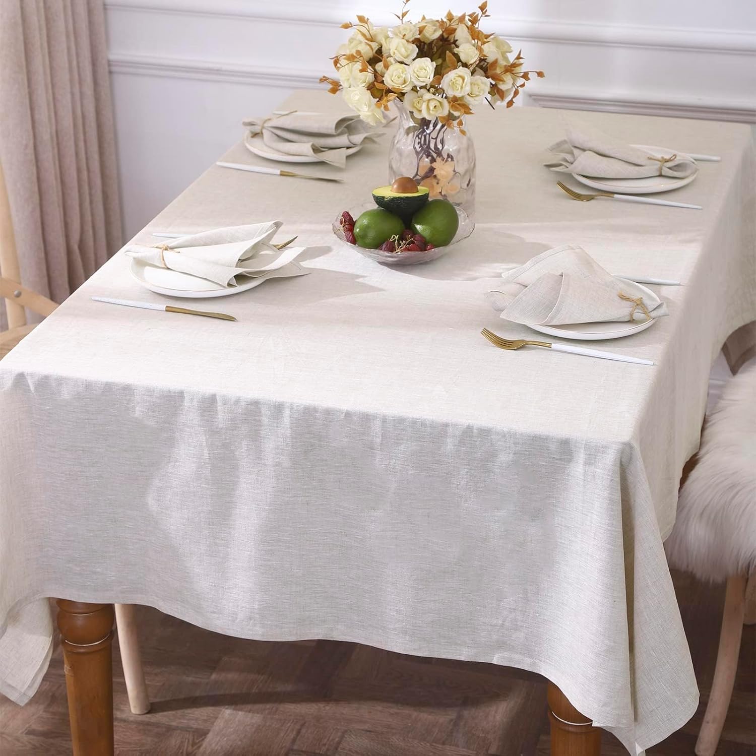 Simple&Opulence Textured Tablecloth 100% Linen Table Cloth, Kitchen Dinning Tabletop Decoration, for Outdoor and Indoor Use (Basic Linen, 60"×84")