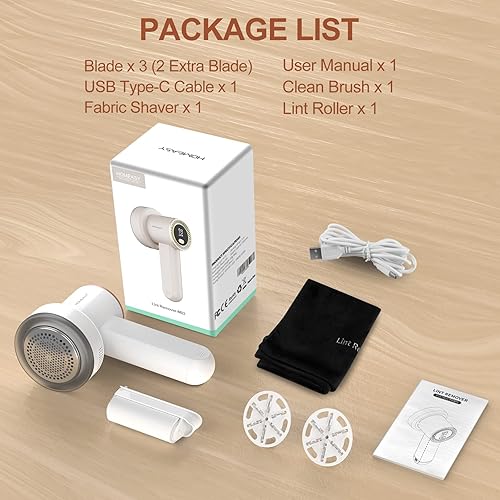 Miniatura 9 de Afeitadora de tela recargable, removedor de pelusa eléctrico con 3 cuchillas y pantalla digital LED, afeitadora de píldoras de tela para suéter,