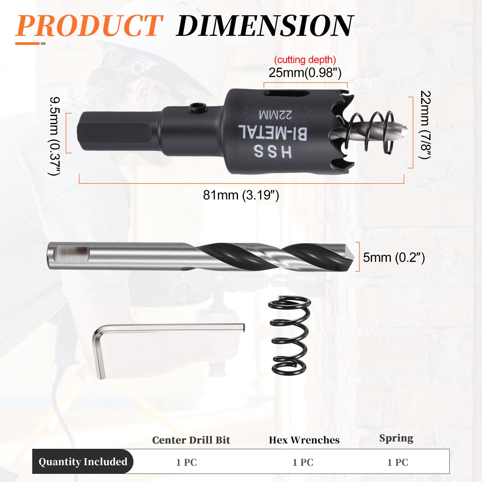 METALLIXITY Bi-Metal Hole Saw 7/8", M42 HSS Circular Head 22mm Hole Cutter with Center Drill Bit - Image 2