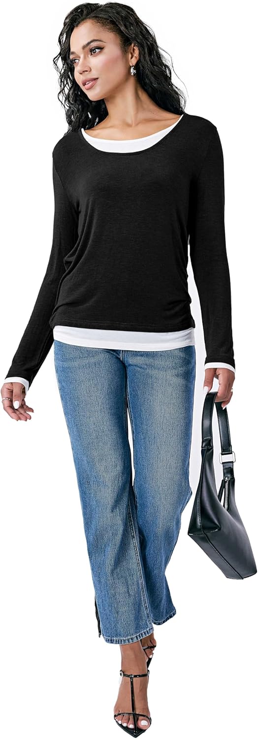 Long Sleeve Shirts for Women Casual, Basic Tees for Women Loose Fit, Lightweight Tunic Tops to Wear with Leggings - Image 3