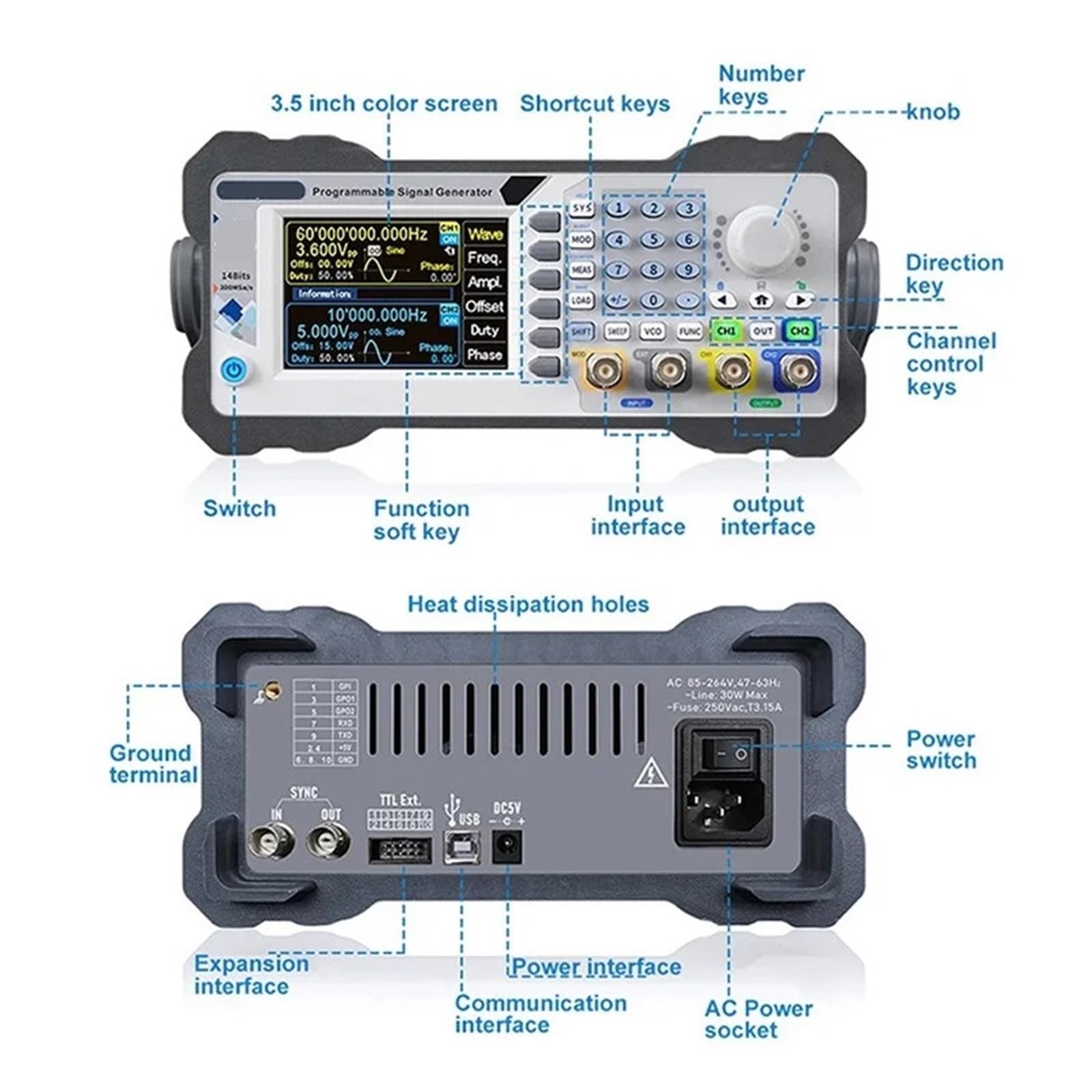 Generador De Señal PSG9060/PSG9080, Funciones Programable 60MHz, Formas Onda Arbitrarias Duales Con Control Bluetooth Estable Y Fiable(PSG9080)