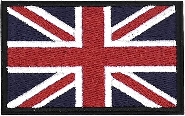 50x80mm Union Jack Embroidered Flag, 50x80mm, United Kingdom, Military Uniform Embroidered Iron-On / Heat Seal Adhesive Fabric Patch