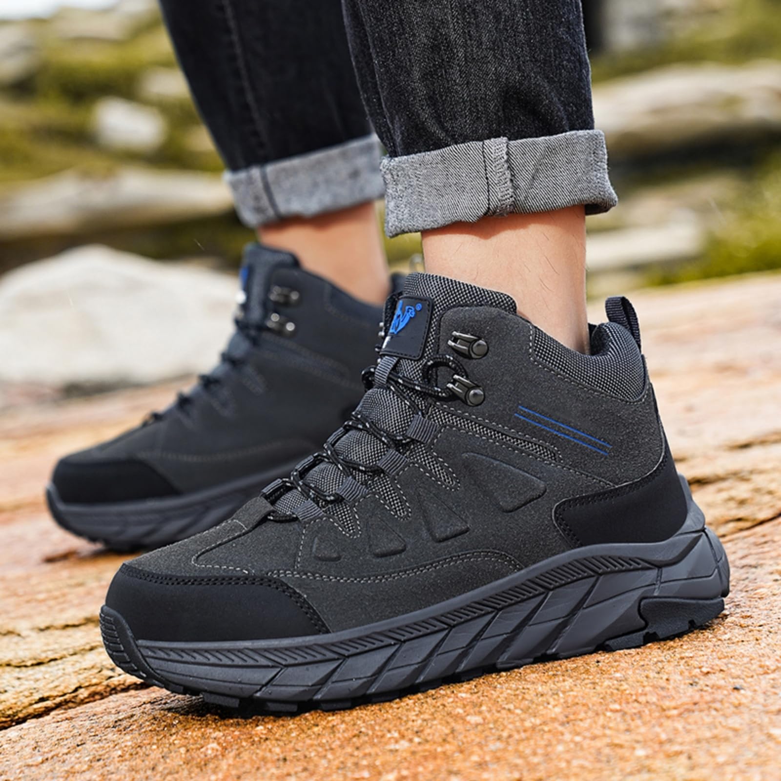 Męskie buty trekkingowe wodoodporne skórzane platformie zewnątrz