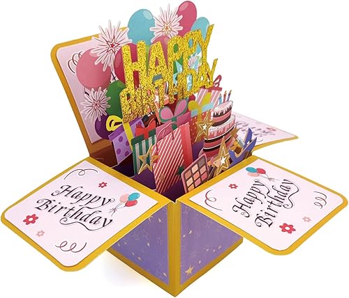 Tarjeta de regalo de feliz cumpleaños 3D, tarjetas de felicitación de papel con tarjeta en blanco y sobre, regalos de cumpleaños únicos para