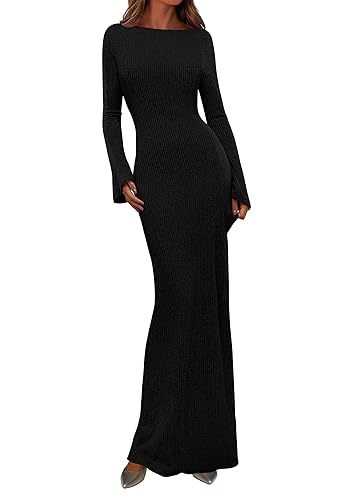 Women's Fall Fashion 2026 Long Sleeve Maxi Dress Ribbed Knit