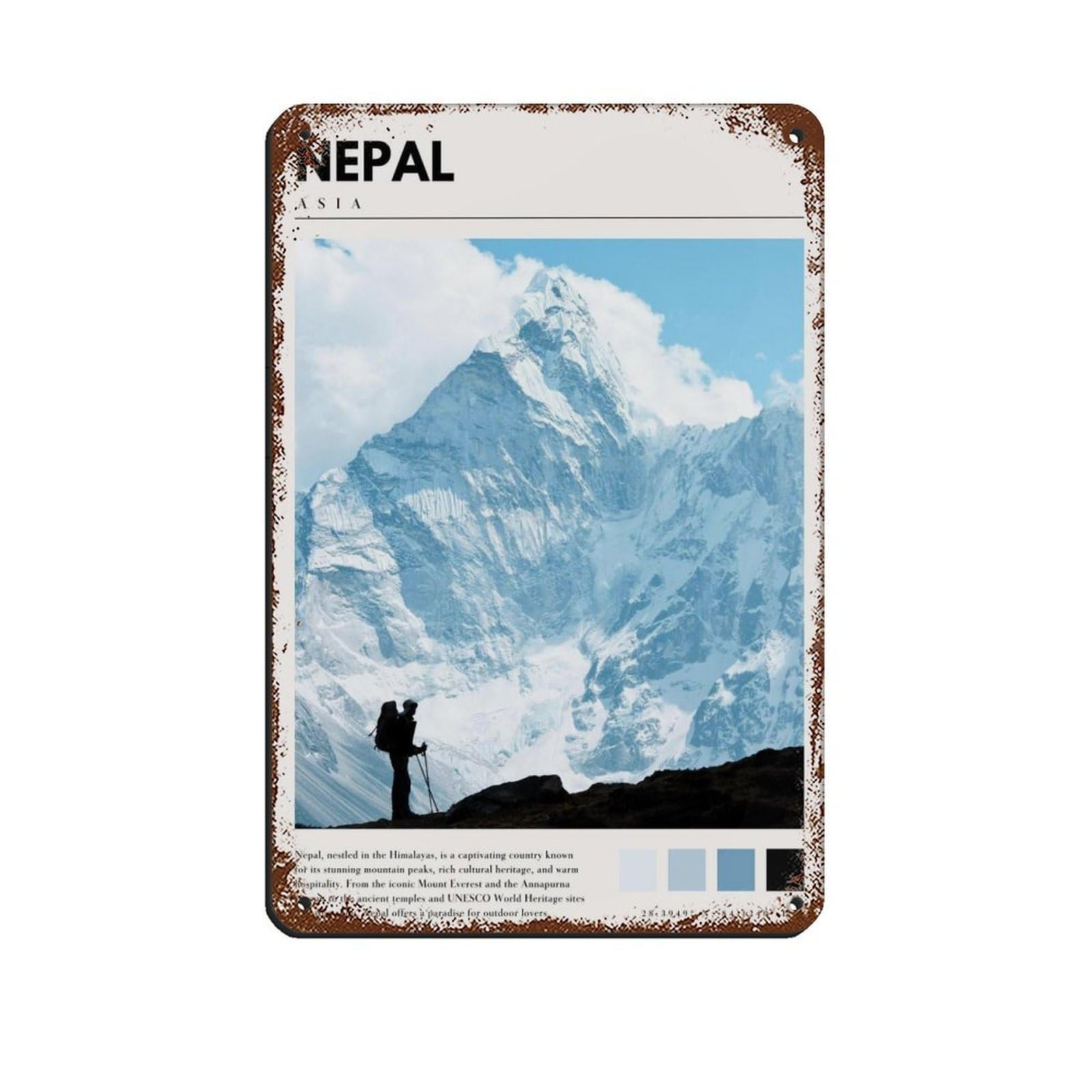 Nepal Mountain Poster Mt Everest Art Retro Poster Metal Tin Sign Chic Art Retro Iron Painting Bar People Cave Cafe Family Garage Poster Wall Decoration 8x12inch(20x30cm)