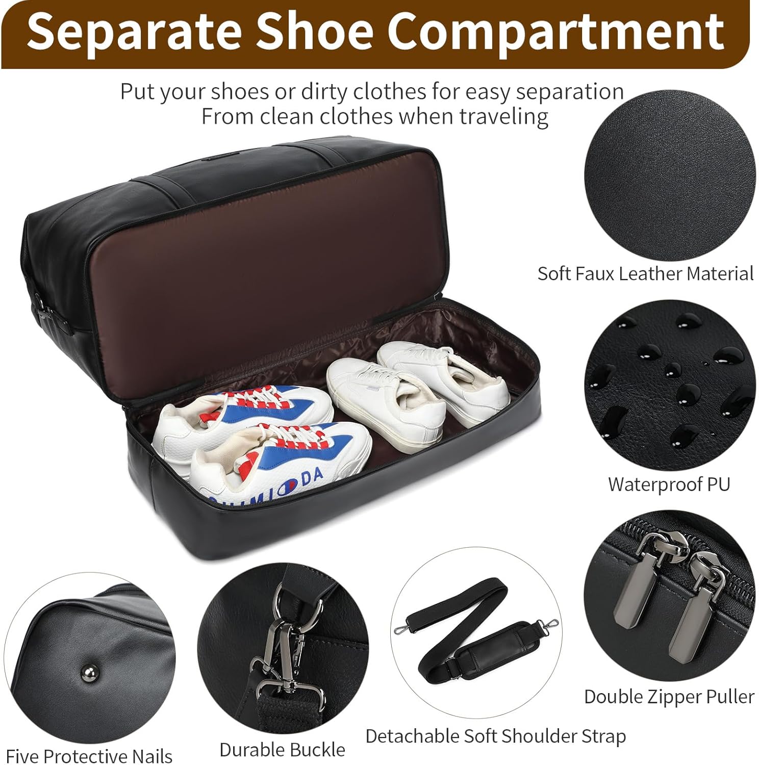 Weekender Bag, Large Travel Duffel Bag for Women, Carry on Overnight Bag with Shoe Compartment and Toiletry Bags - Image 3