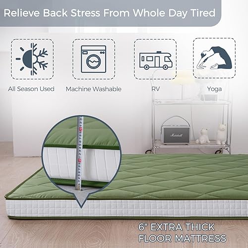 Miniatura 3 de MAXYOYO Colchón de futón extra grueso de 6 pulgadas, tamaño matrimonial, con patrón de diamante, almohadilla de tatami, colchón japonés para