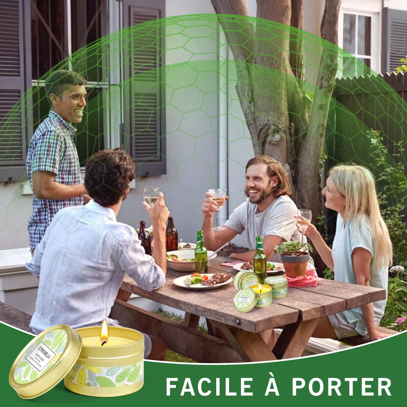Candele alla Citronella, 100% Cera di Soia Naturale, Candela Citronella Set Esterno ed Interno per Giardino, Balcone, Campeggio, 6 Candele