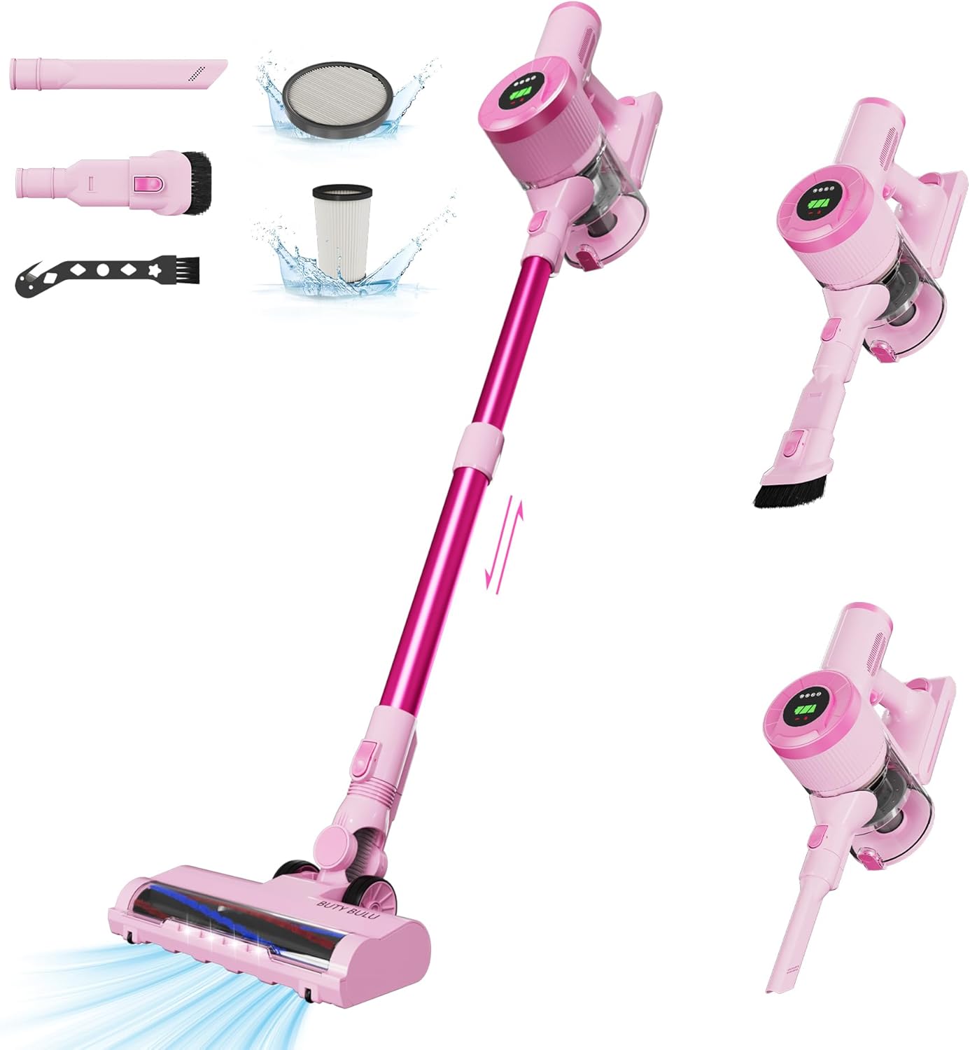 Cordless Stick Vacuum Cleaner, 30KPa Handheld Rechargeable Battery Lightweight Small Pink Vac Electirc Broom, 40Mins Runtime for Home Hard Floor Carpet Pet Hair Cleaning, LED Screen Pink-w15