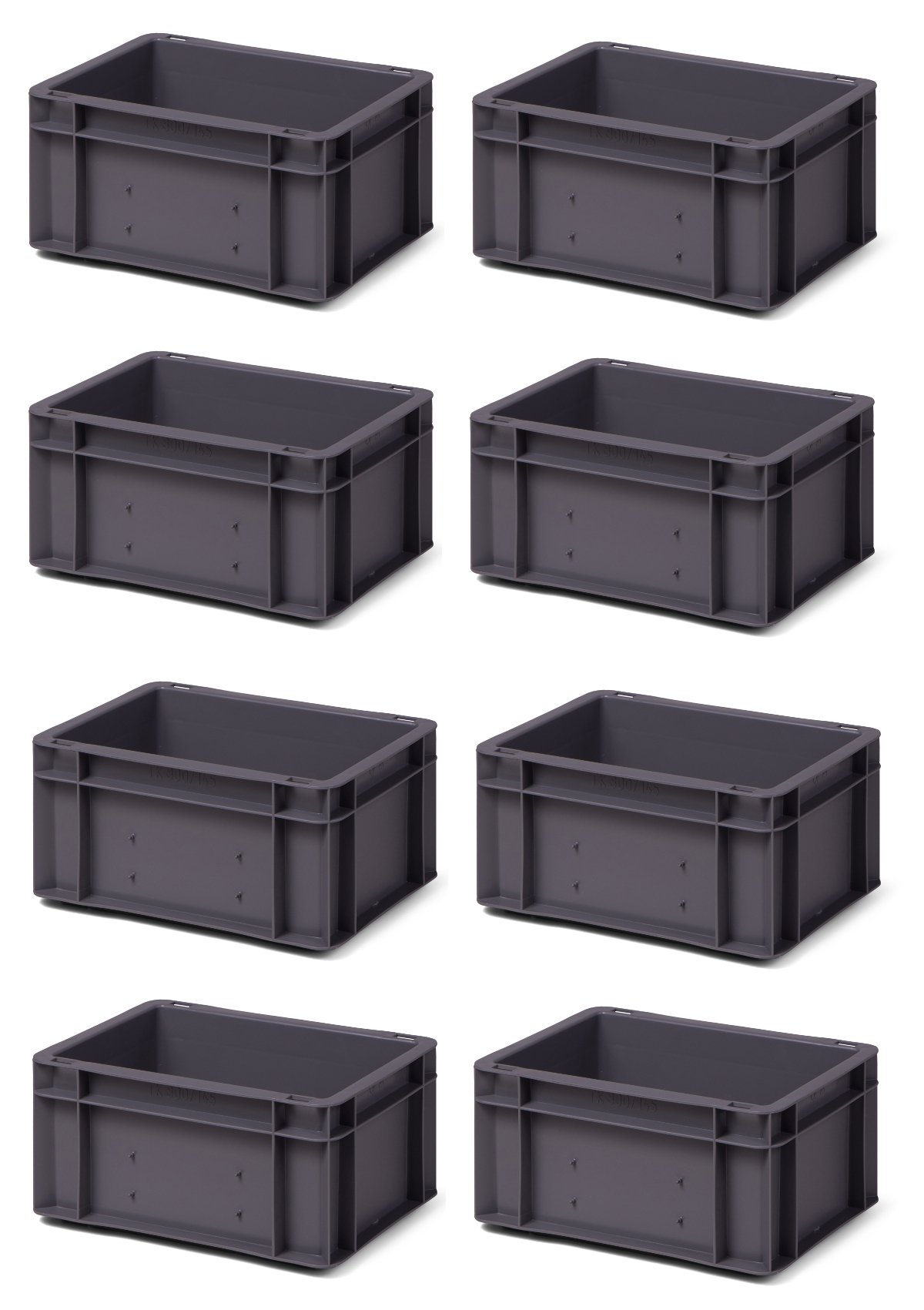 1a-TopStore 8 Stk. Transport-Stapelkasten TK314-0, grau, 300x200x145 mm (LxBxH), aus PP, Volumen: 5.5 Liter, Traglast: 25 kg, lebensmittelecht, made in Germany, Industriequalität