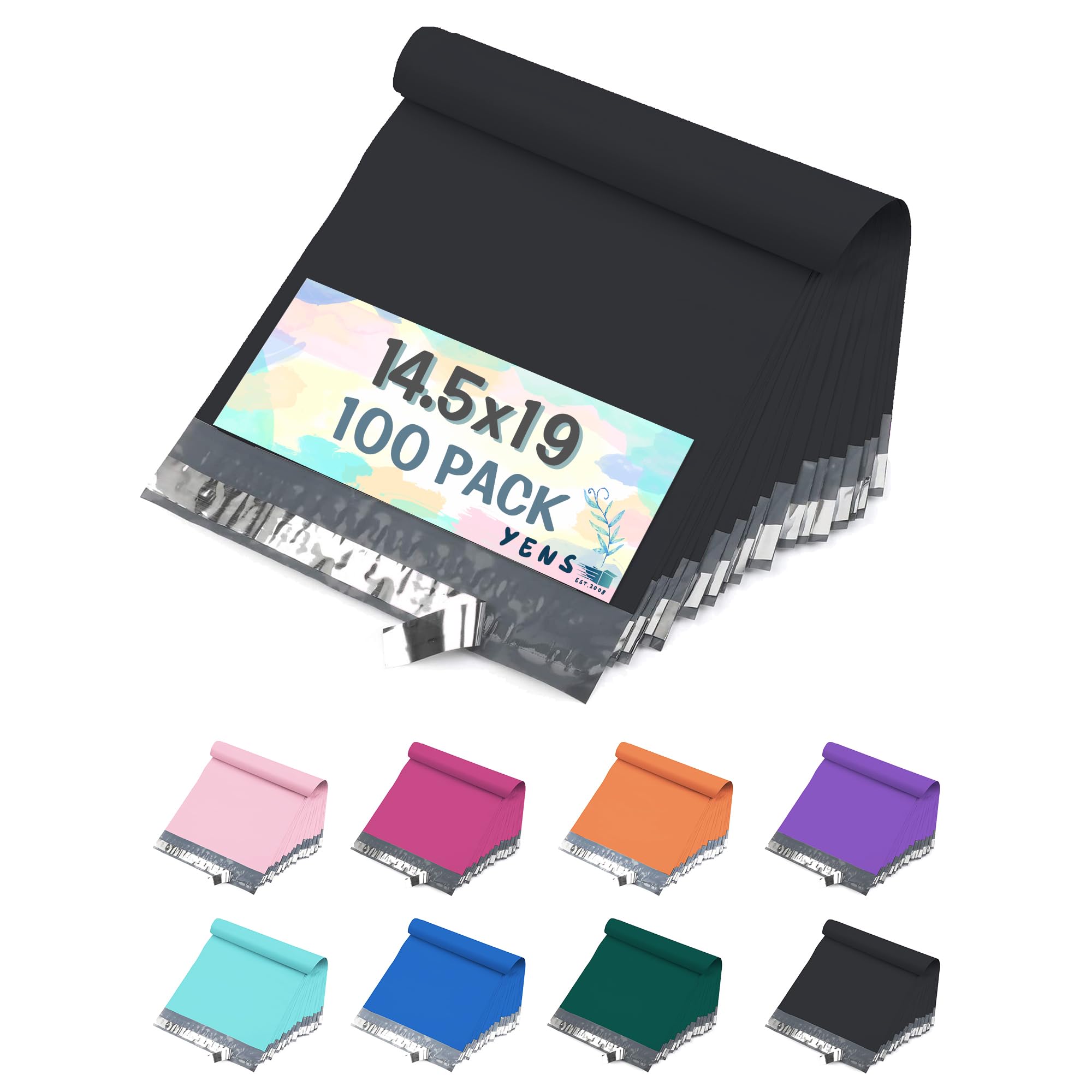 Yens Poly Mailers 14.5X19 100 Pack Black,Strong Self Seal Adhesive Shipping Envelopes Waterproof for Shipping, Mailing, Packaging M7