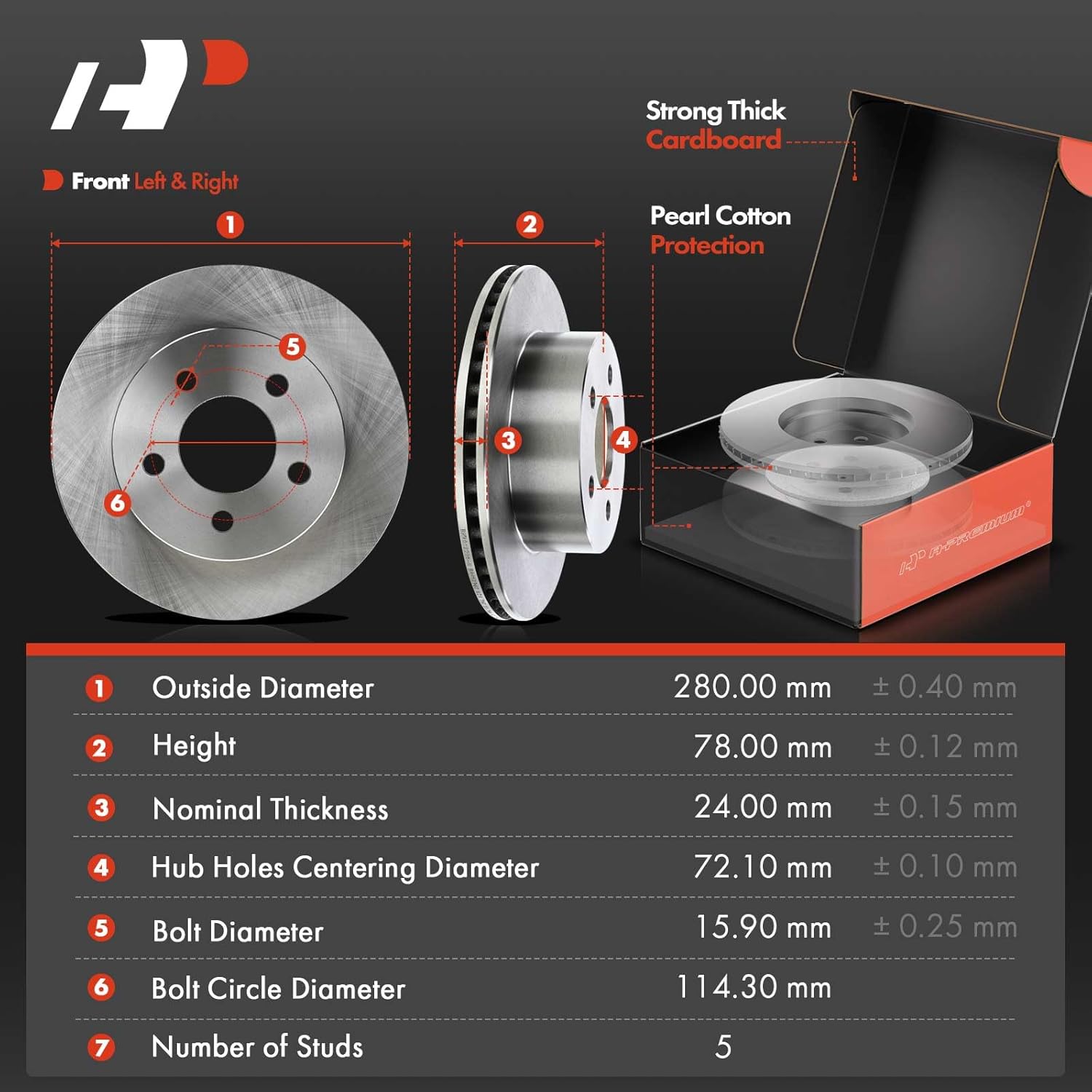 A-Premium 11.02 inch (280mm) Front Vented Disc Brake Rotors + Ceramic Pads Kit Compatible with Select Jeep Models - TJ/Wrangler 1999 2000 2001 2002 2003 2004 2005 2006, 6-PC Set