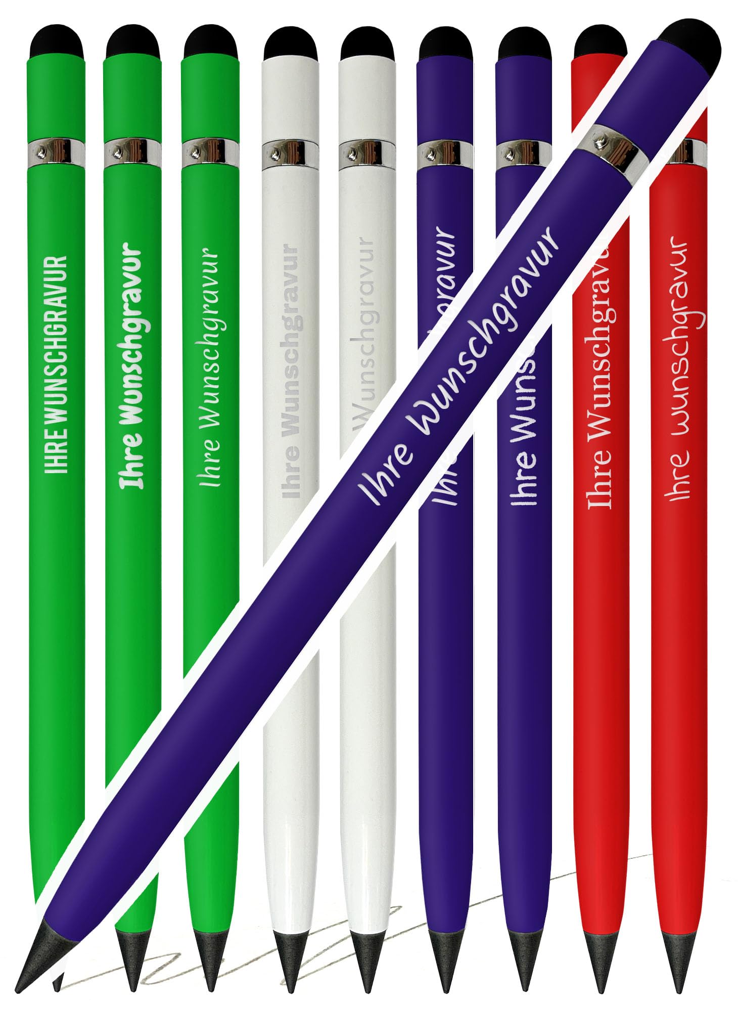 25 x CAPPA MIX GrafitStift personalisiert mit Gravur aus Aluminium mit Stylus, Schutzkappe und Radiergummi (25 Stück)